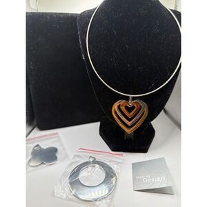 NIB VTG Steel by Design Necklace 16" Silver Interchangeable Pendants Italy Steel